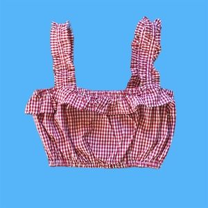 NWT Red and White Gingham Plaid Ruffle Crop Top